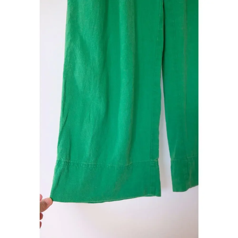 Zara Green Linen Wide Leg Pants Size M Coastal Grandma Vacation Resort Pants
